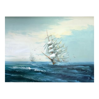 Late 20th Century Listed Artist Hewett Jackson Original Oil Painting | Tall Ship Seascape | Large For Sale