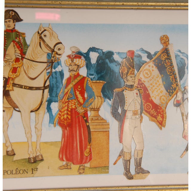 Vintage Napoleonic Military Costume Lithographs Collage Framed French Wall Art Set of 3 For Sale - Image 4 of 18