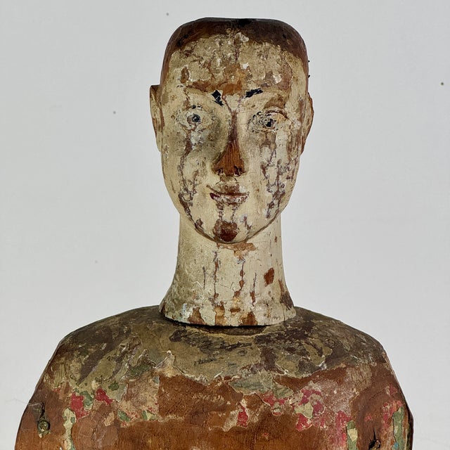 Rustic European Stupendous & Charming Salvaged Antique Carved Wood Santos Mannequin Sculpture, 16" H For Sale - Image 3 of 17