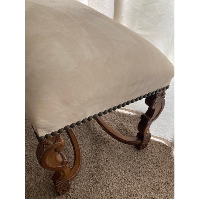 Kreiss Kreiss Collection Original Beige Gorgeous Large Ottoman Studded With Wood Legs For Sale - Image 4 of 12