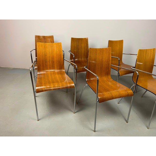 Set of Six Mid-Century Modern Wengé Dining Chairs, Attributed to Thonet, Germany, 1990s. A beautifully crafted set of six...