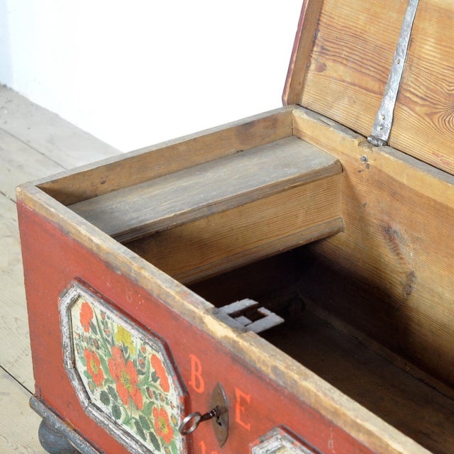 Folk Art Wedding Chest, 1849 For Sale - Image 6 of 18