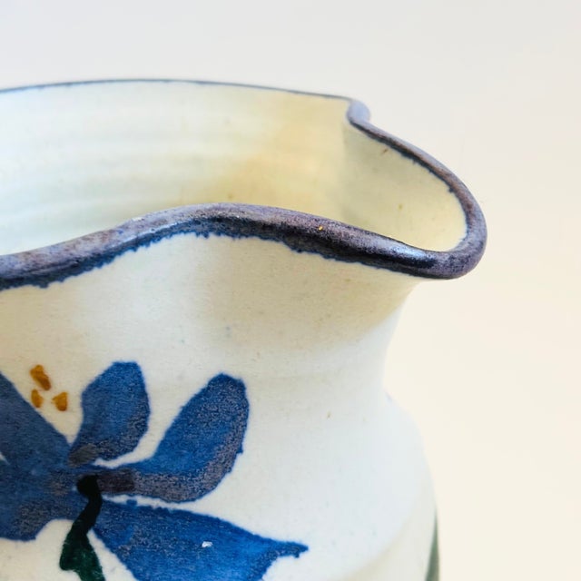 Late 20th Century Blue Iris Studio Pottery Pitcher Signed Steinman For Sale - Image 5 of 12
