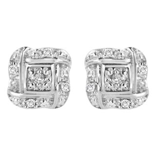 .925 Sterling Silver Round-Cut Diamond Accent Swirl Square Knot Stud Earrings (H-I Color, I2-I3 Clarity) For Sale