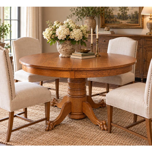 Early 20th Century Quarter Sawn Oak Claw Foot Dining Table For Sale - Image 10 of 10