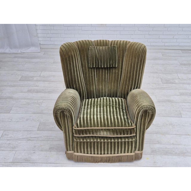 Danish Relax Armchair in Velour, 1950s For Sale - Image 6 of 17