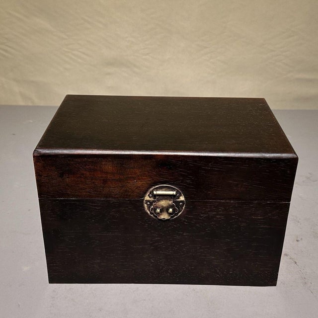 Brown Dark Hardwood Treasure Storage Box With Antique Brass Lock, Asian Chinoiserie Chest For Sale - Image 8 of 9