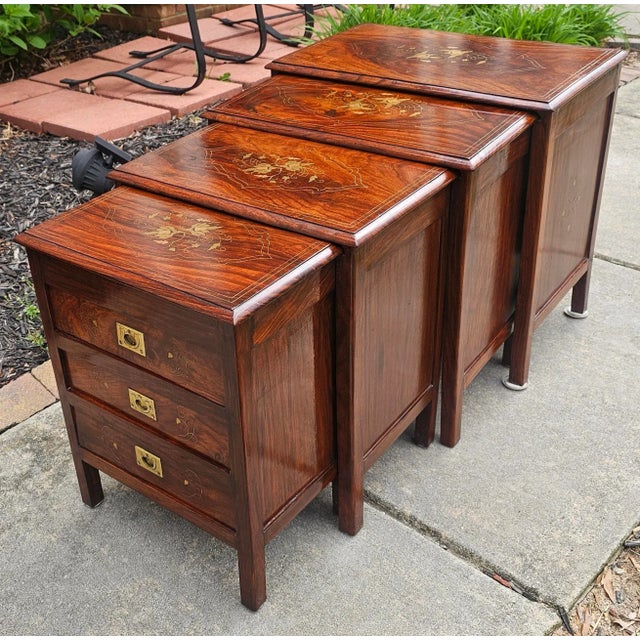 Early 20th Century Rosewood Anglo Indian Campaign Style Nesting Chest Tables For Sale - Image 4 of 9