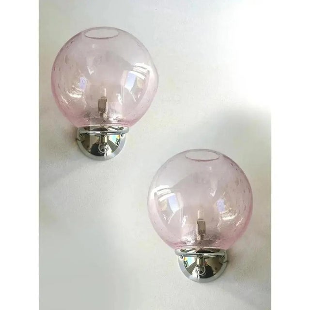 Glass Pink Pulegoso Murano Glass Wall Sconces by Simoeng, Set of 2 For Sale - Image 7 of 10