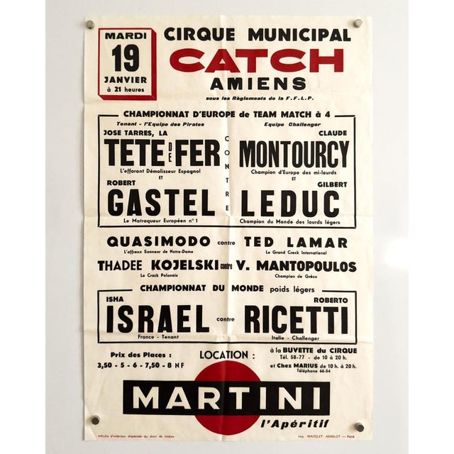The Piece This original vintage poster from 1960 advertises a wrestling ("Catch") gala at the Cirque Municipal in Amiens,...