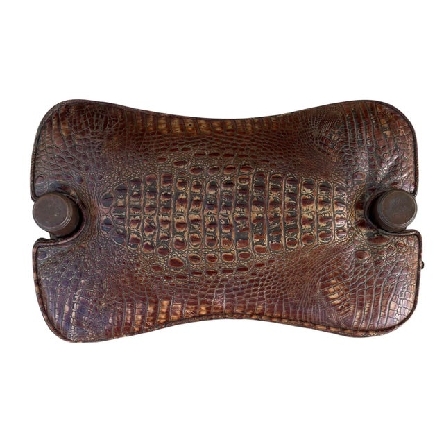 1920s Antique Crocodile Leather Camel Footstool Ottoman Bench For Sale - Image 5 of 5
