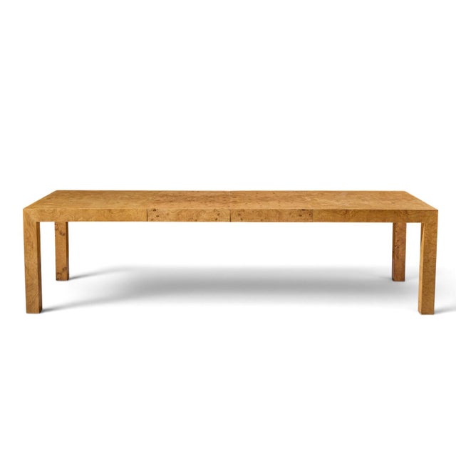 Milo Baughman for Thayer Coggin Mid Century Burlwood Expanding Dining Table with 2 Leaves This table measures: 66 wide x...