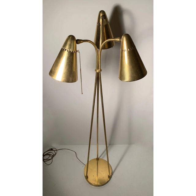 Mid-Century Modern Vintage Midcentury Brass Tri Floor Lamp For Sale - Image 3 of 5