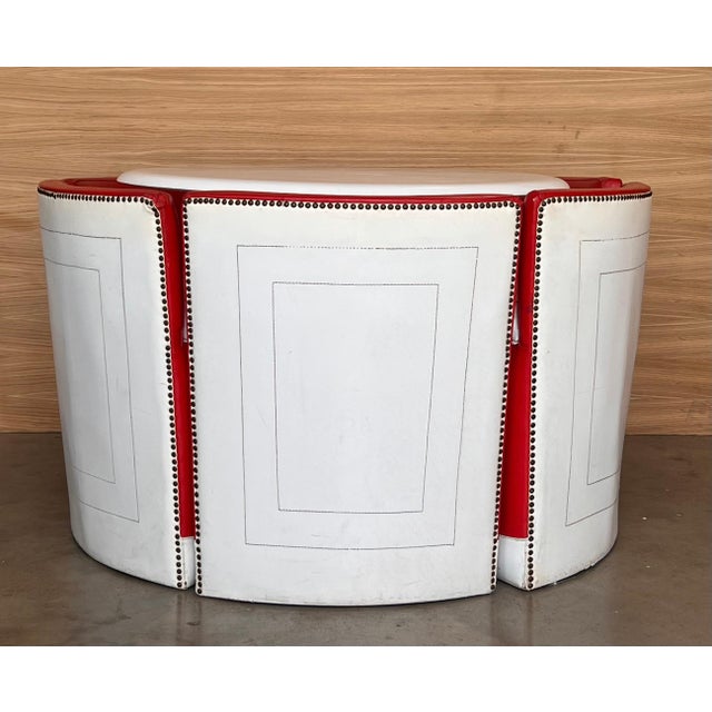 Set of Vintage Round table with Six Chairs in Red and White Leather For Sale - Image 18 of 18