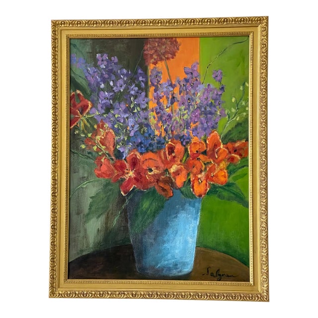 Great Floral Oil on Canvas Signed Painting For Sale