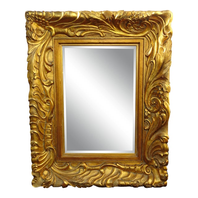 Large 57"Hx45" Vintage Frenchly Carved Gold Wall Mantle Beveled Mirror For Sale