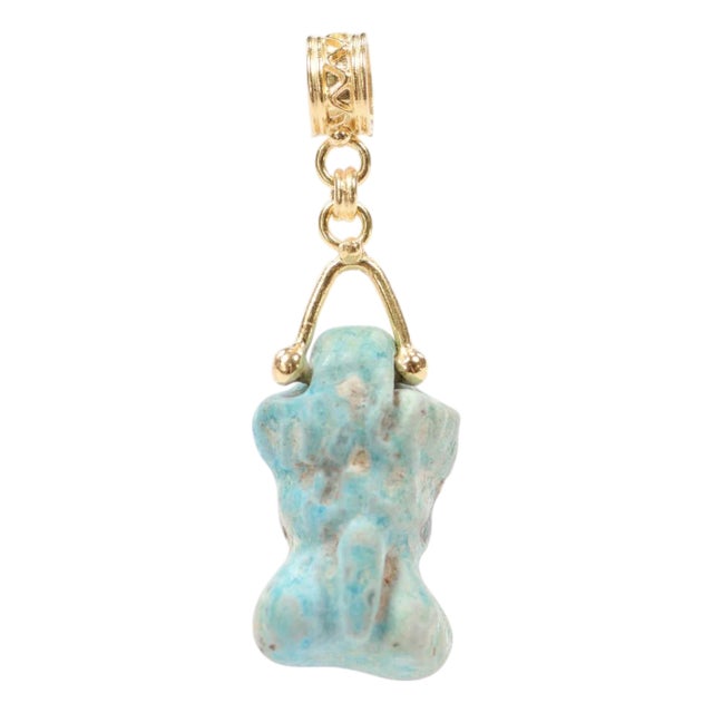 An Egyptian Faience Blue Charm Pendant For Sale