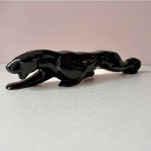 Mid-Century Modern Vintage Ceramic Black Panther Statue For Sale - Image 3 of 9