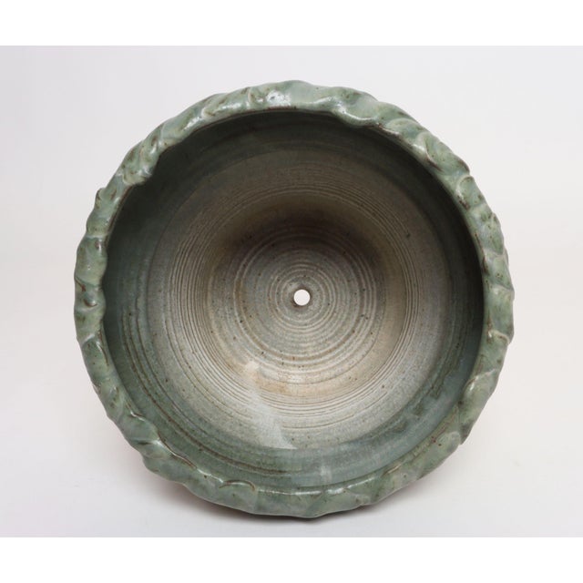 Vintage Green and Beige Speckled Ceramic Planter With Saucer by Deanna Nichols For Sale In New York - Image 6 of 18