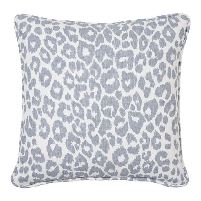 Schumacher Iconic Leopard 18" Pillow in Sky For Sale