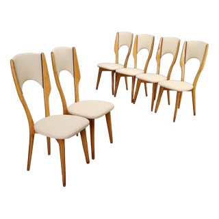 Beech and Faux Leather Chairs, 1960s, Set of 6 For Sale