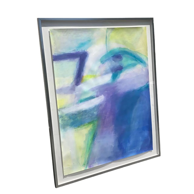 This is an abstract mixed media artwork on paper. The artwork has various pastel shades ranging from yellows and lime to...