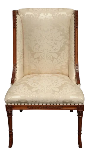 Vintage Traditional French White Silk Damask Accent Chair W Decor Nails
