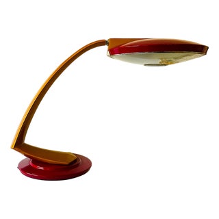 Modernist Spanish Red Metal Desk Lamp Boomerang 2000 by Fase, 1960s For Sale