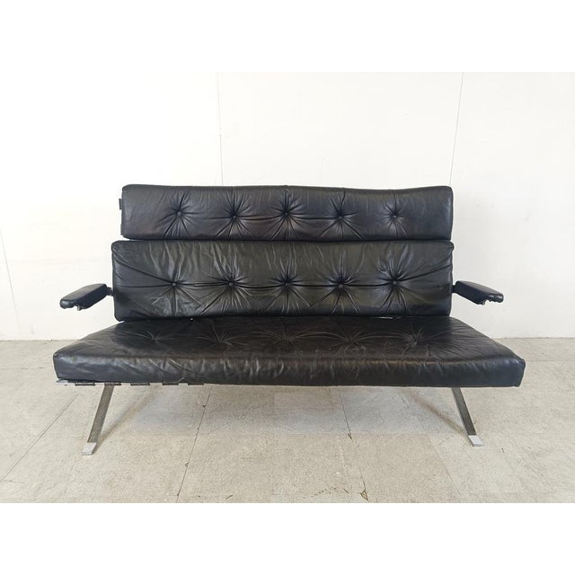 Vintage Black Leather and Chrome Sofa, 1970s For Sale - Image 11 of 12