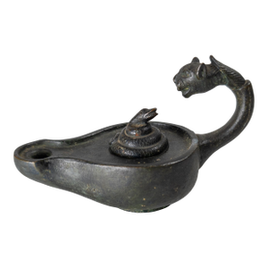 20th Century Hellenistic Greek or Roman Style Verdigris Bronze Oil Lamp