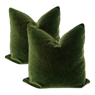 Plush 24" Forest Green Down Filled Mohair Pillows - A Pair For Sale