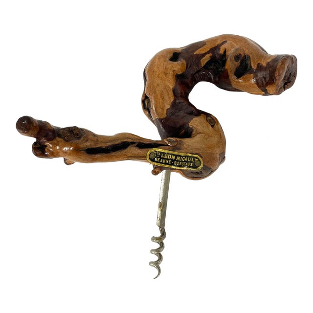 Vintage French Bordeaux Grape Vine Wood Corkscrew Wine Bottle Opener For Sale