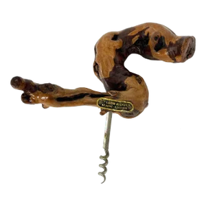 Vintage French Bordeaux Grape Vine Wood Corkscrew Wine Bottle Opener