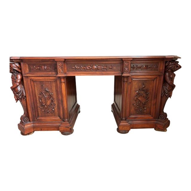 Antique Renaissance Revival Executive Desk For Sale