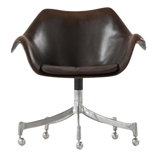 Office Chair in Aluminum and Leather attributed to Jørgen Lund and Ole Larsen, 1960s For Sale