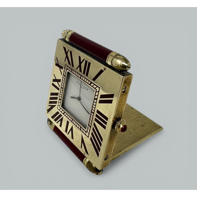 Cartier Mid Century Vintage Cartier Paris French Quartz Quadrant Traveling Alarm Clock For Sale - Image 4 of 6