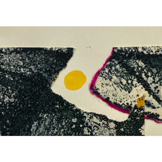 Mid-Century Modern 1960s "Shifting" Collage Intaglio Etching Blue Yellow Pink Ny Artist Myril Adler For Sale - Image 3 of 9