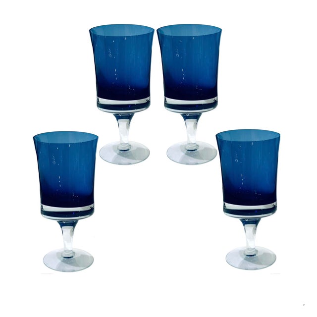 1970's Swedish Denby Milnor Mirage Cobalt Goblets by Bo Bergstrom - Set of Four For Sale - Image 9 of 9