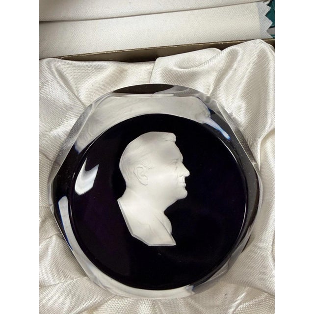Purple Late 20th Century Cristal d'Albret France Franklin D Roosevelt Sulphide Paperweight Faceted Purple For Sale - Image 8 of 10