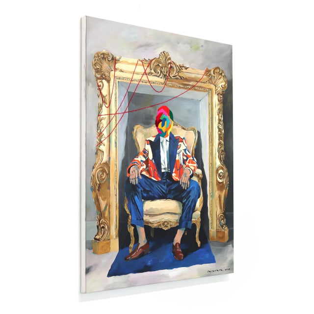 Textile A Figure in a Frame - Figurative Surrealist Portrait Painting Original Artwork by Iqi Qoror For Sale - Image 7 of 9