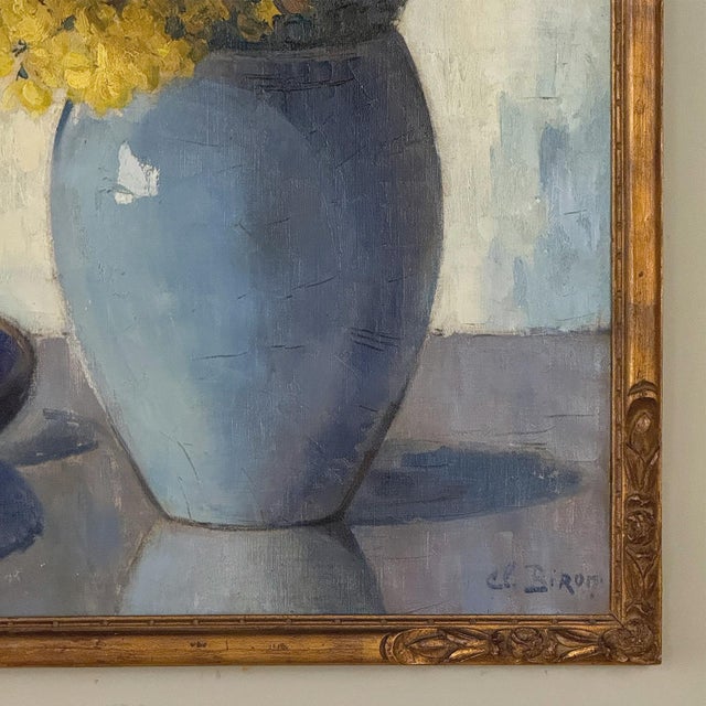 Framed Oil Painting on Canvas by Clemence Biron Dated 1925 'Forsythia' For Sale - Image 10 of 17