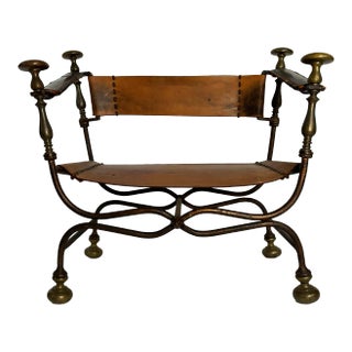 1900s Antique Chair Savonarola Leather Chair For Sale