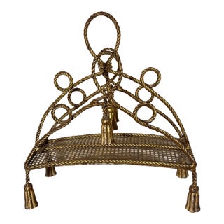 Mid 20th Century Italian Mid-Century Gilded Rope Tassels Magazine Book Rack For Sale