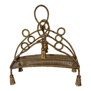 Mid 20th Century Italian Mid-Century Gilded Rope Tassels Magazine Book Rack