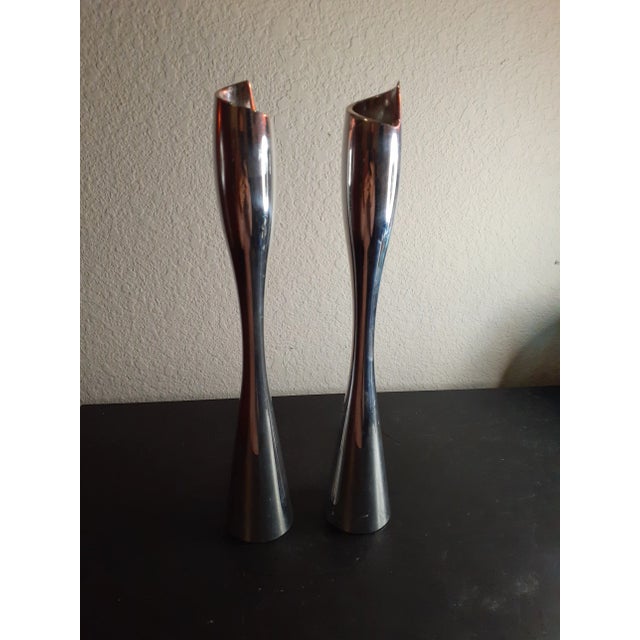 Vintage Nambe Silverplated Taper Candlestick Holders- Set of 2 For Sale In Dallas - Image 6 of 7