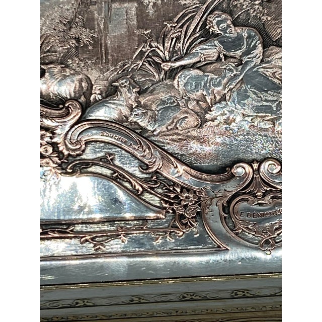 Antique Silver Plated Jewelry Box Le Denicheur by Boucher Engraved by B.Wicker For Sale - Image 11 of 17