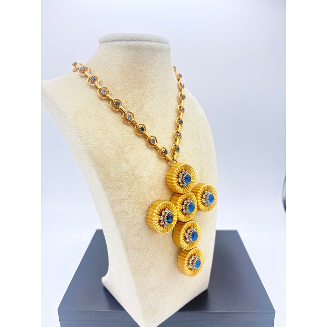 Vintage Alexis Kirk Style Faceted Blue Sunburst Necklace W/ Original Chain Set For Sale - Image 16 of 17