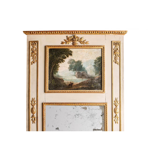 18th Century French Louis XVI Giltwood Painted Trumeau Mirror For Sale - Image 11 of 11