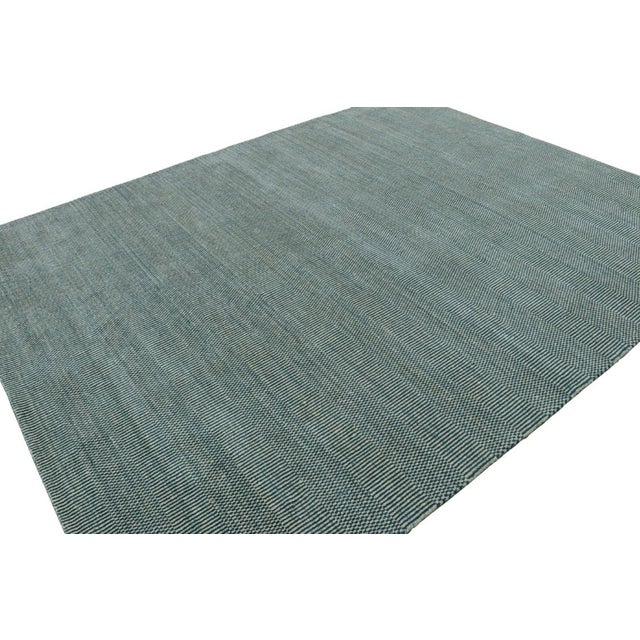 Modern Rug & Kilim’s Modern Rug in Blue and Cream, With Stripes and Geometric Patterns For Sale - Image 3 of 8