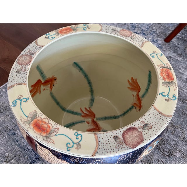 Ink Blue Vintage Large Oriental Fishbowl Urn For Sale - Image 8 of 11